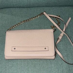Anne Klein Pale Blush Logo-Embossed Crossbody with Gold Chain 🔥
